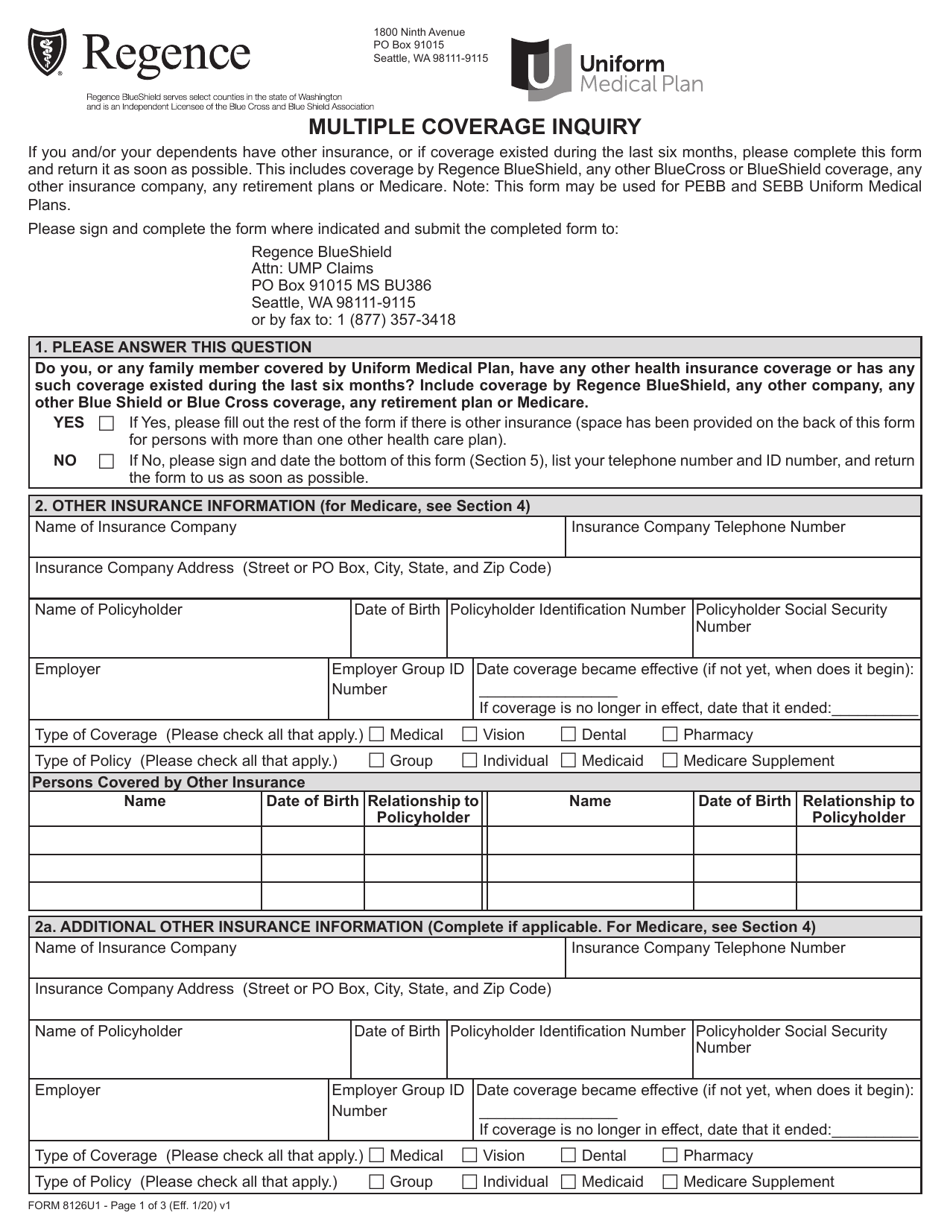 Form 8126U1 Multiple Coverage Inquiry - Washington, Page 1