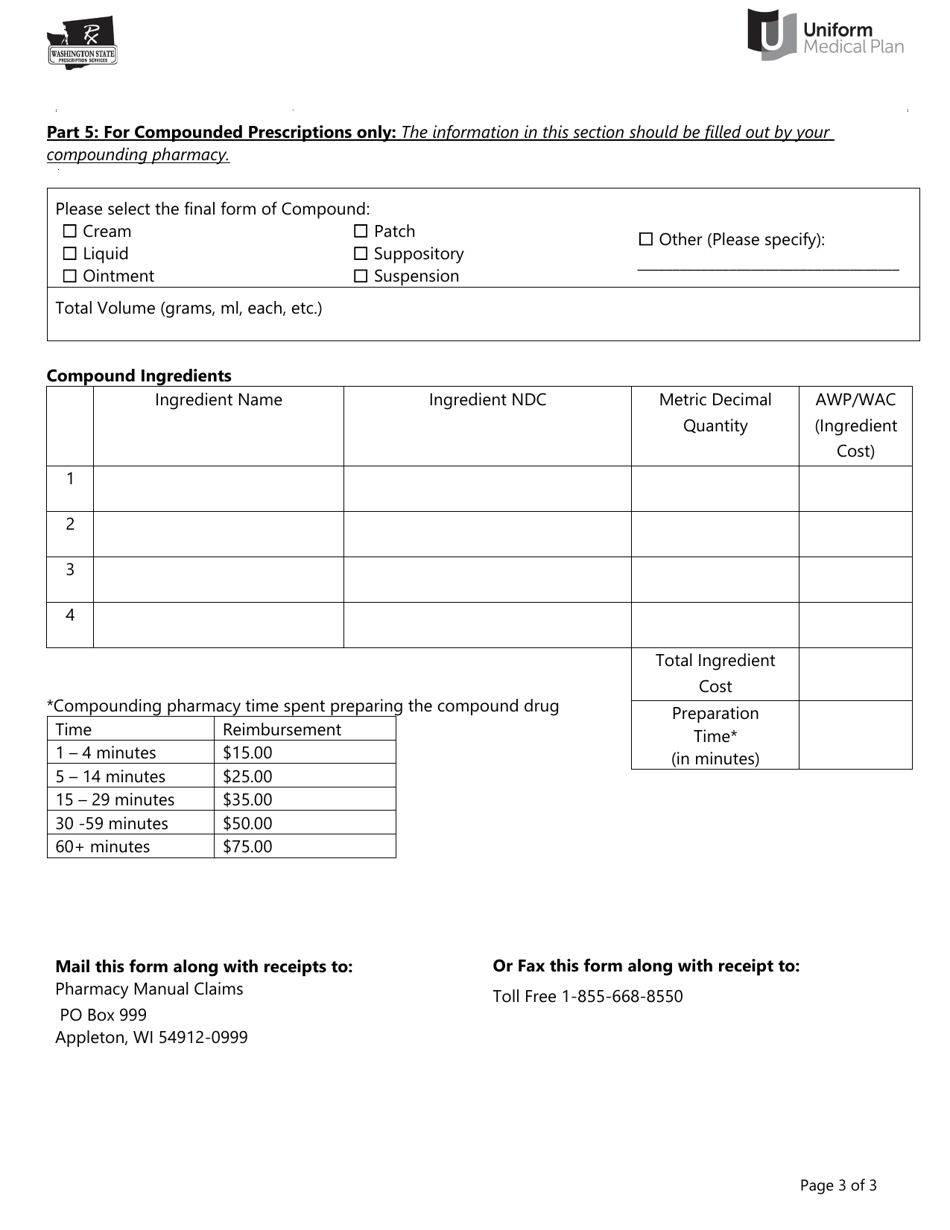 Prescription Drug Claim Form - Washington, Page 3