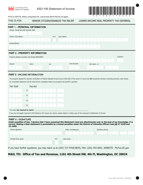 Form ASD-106 Statement of Income - Washington, D.C.