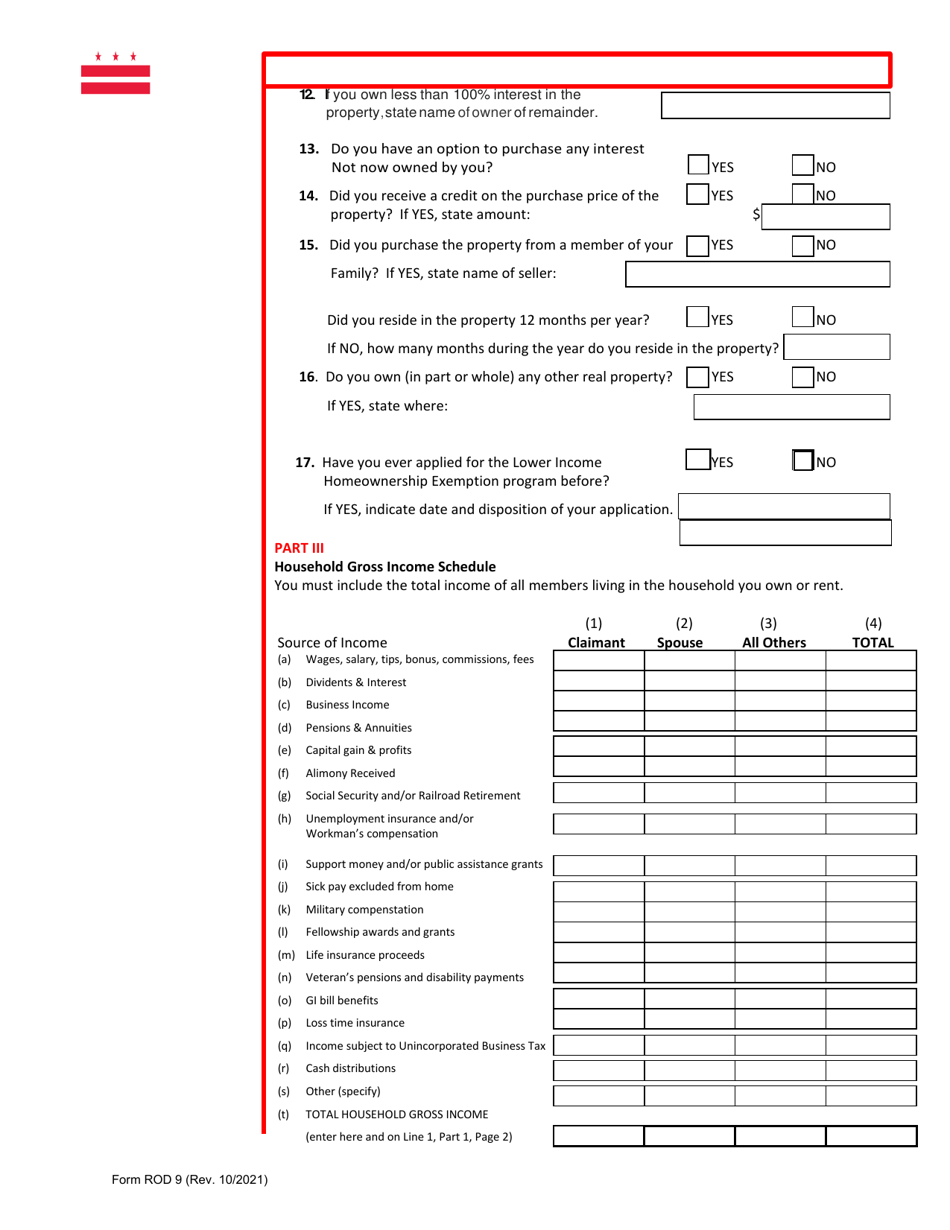 Form ROD9 Lower Income / Share Equity Homeownership Exemption Application - Washington, D.C., Page 6