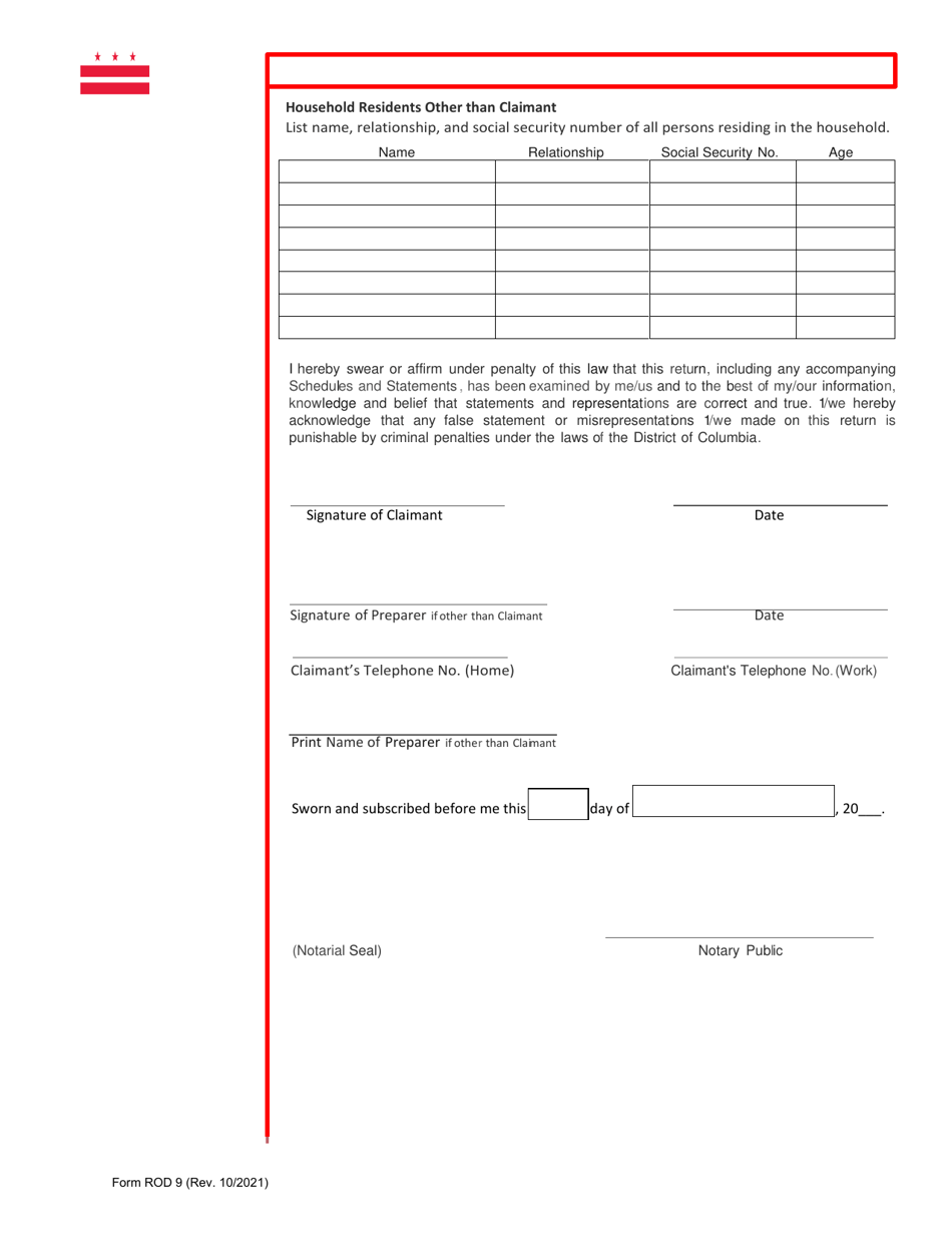 Form ROD9 Lower Income / Share Equity Homeownership Exemption Application - Washington, D.C., Page 7