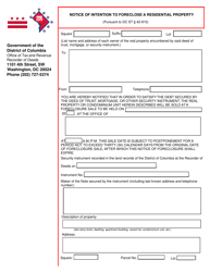Document preview: Form FM-5 (ROD14.1) Notice of Intention to Foreclose a Residential Property - Washington, D.C.