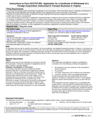 Form SCC767/929 Application for a Certificate of Withdrawal of a Foreign Corporation Authorized to Transact Business in Virginia - Virginia