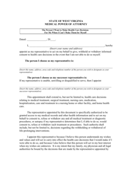 Document preview: Medical Power of Attorney - West Virginia