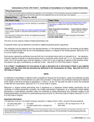 Form LPA-73.52:4 Certificate of Cancellation of a Virginia Limited Partnership - Virginia