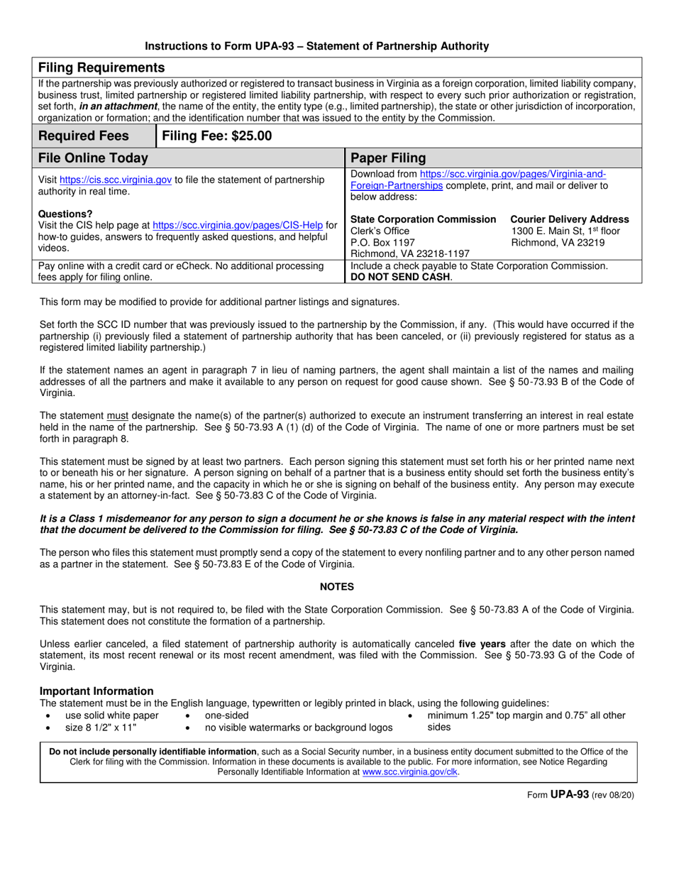 Form Upa 93 Fill Out Sign Online And Download Printable Pdf Virginia Templateroller 5202