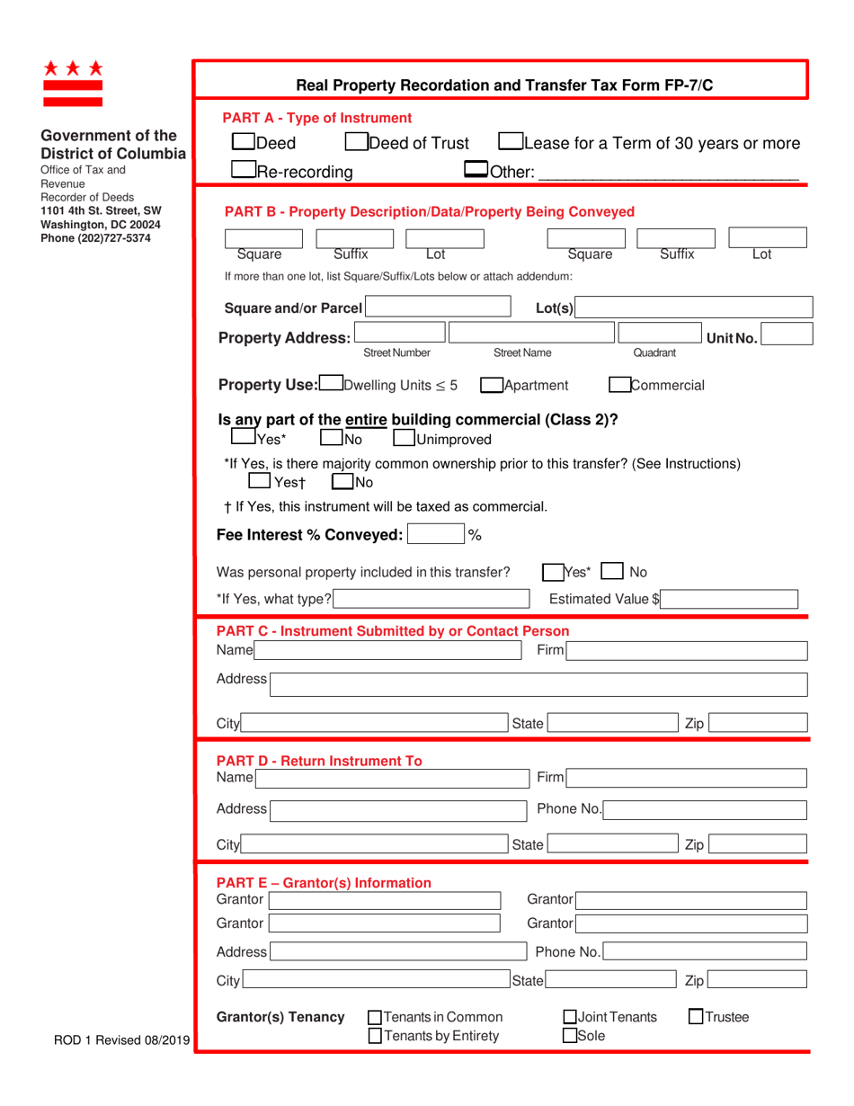 Form ROD1 (FP-7 / C) Real Property Recordation and Transfer Tax Form - Washington, D.C., Page 5