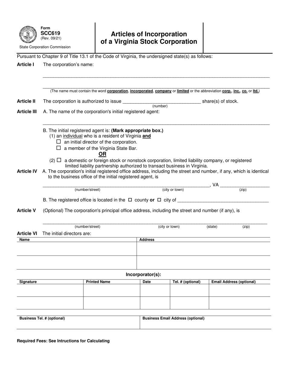 Form SCC619 Articles of Incorporation of a Virginia Stock Corporation - Virginia, Page 2