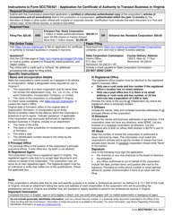 Form SCC759/921 Application for Certificate of Authority to Transact Business in Virginia as a Foreign Corporation - Virginia
