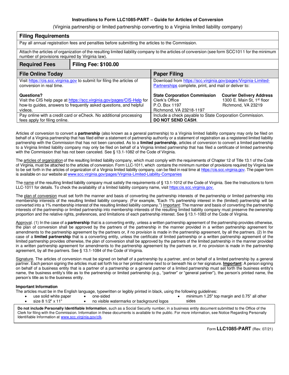 Form LLC1085-PART - Fill Out, Sign Online and Download Printable PDF ...