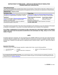 Form SCC905 Articles of Revocation of Dissolution Virginia Nonstock Corporation - Virginia