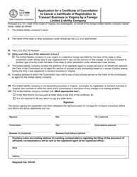 Form LLC1056 Application for a Certificate of Cancellation to Cancel a Certificate of Registration to Transact Business in Virginia by a Foreign Limited Liability Company - Virginia, Page 2