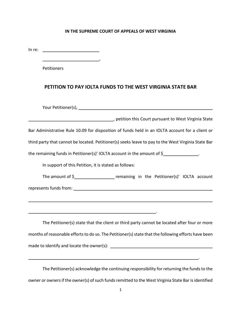 Petition to Pay Iolta Funds to the West Virginia State Bar - West Virginia, Page 1