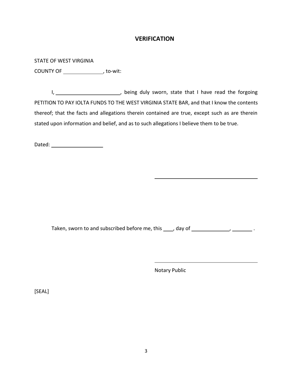 Petition to Pay Iolta Funds to the West Virginia State Bar - West Virginia, Page 3