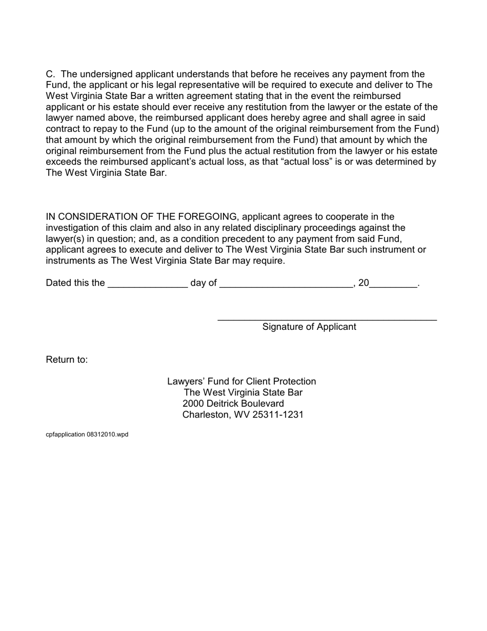 Application for Relief From the Lawyers Fund for Client Protection - West Virginia, Page 9