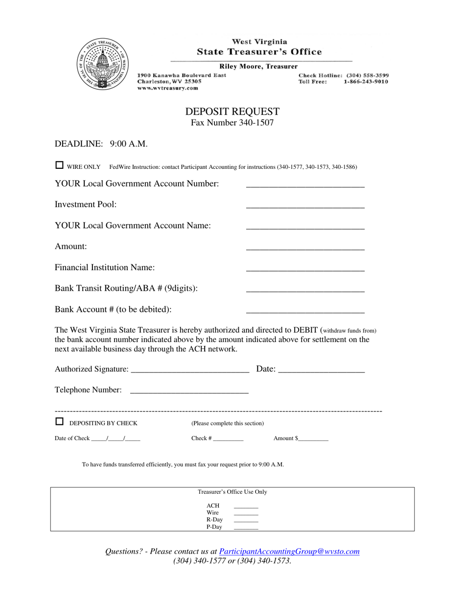 Deposit Request - West Virginia, Page 1