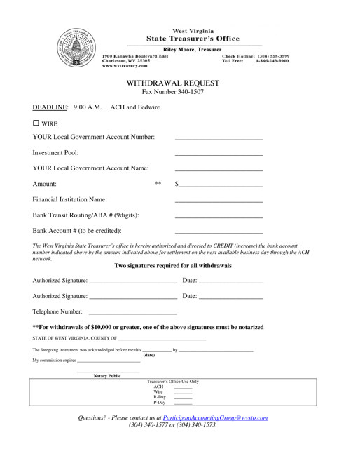 Withdrawal Request - West Virginia Download Pdf