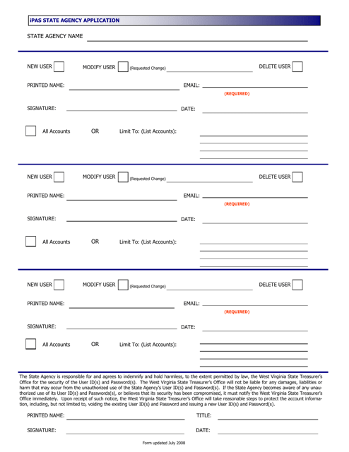 Ipas State Agency Application - West Virginia Download Pdf
