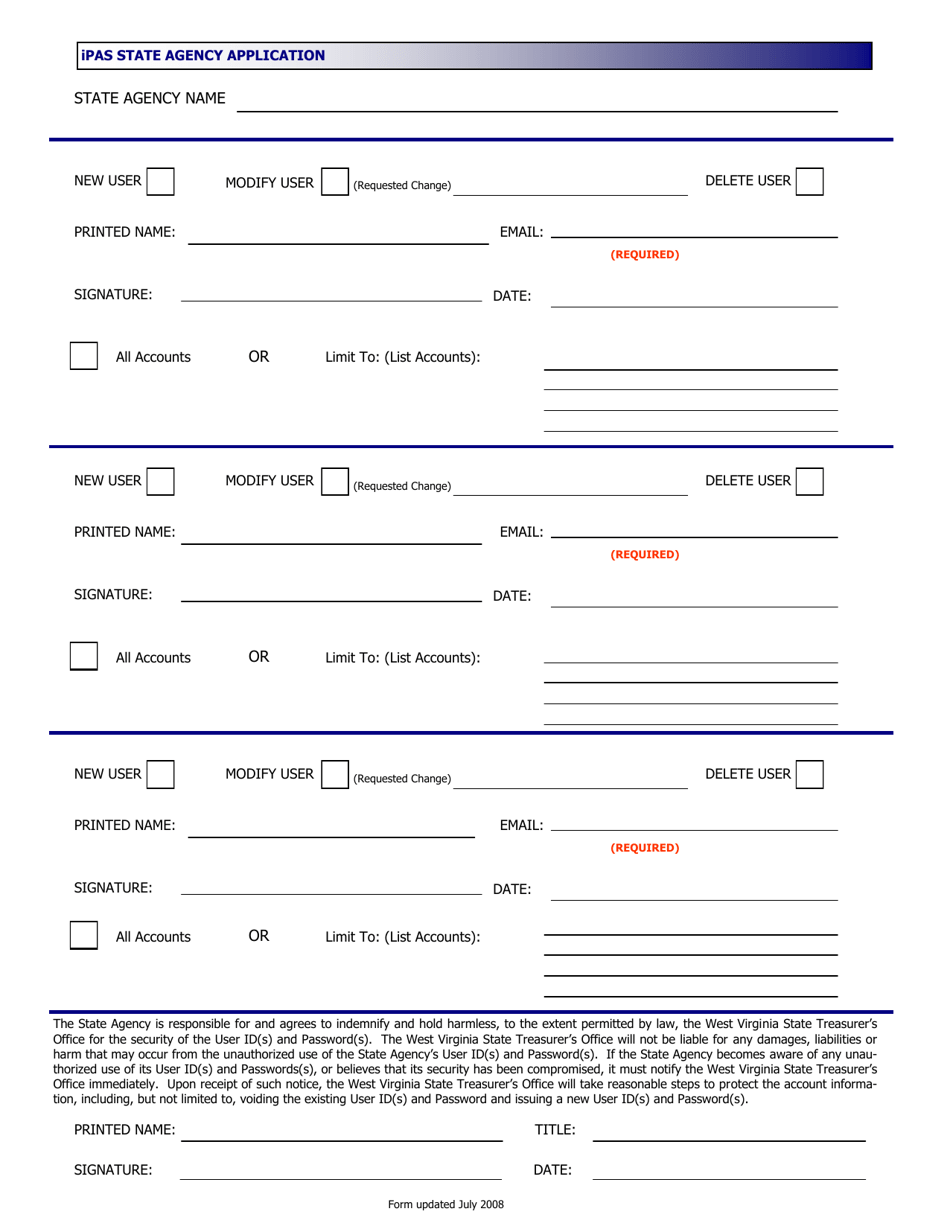 Ipas State Agency Application - West Virginia, Page 1