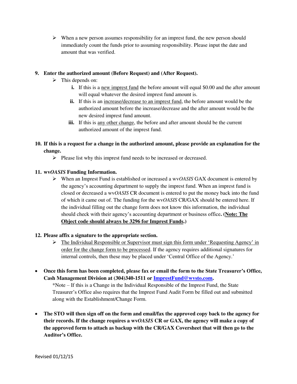 Imprest Fund Establishment / Change Form - West Virginia, Page 3