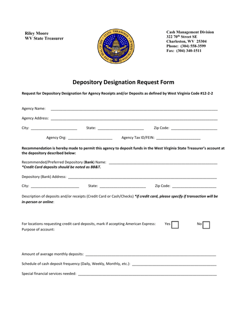 Depository Designation Request Form - West Virginia Download Pdf