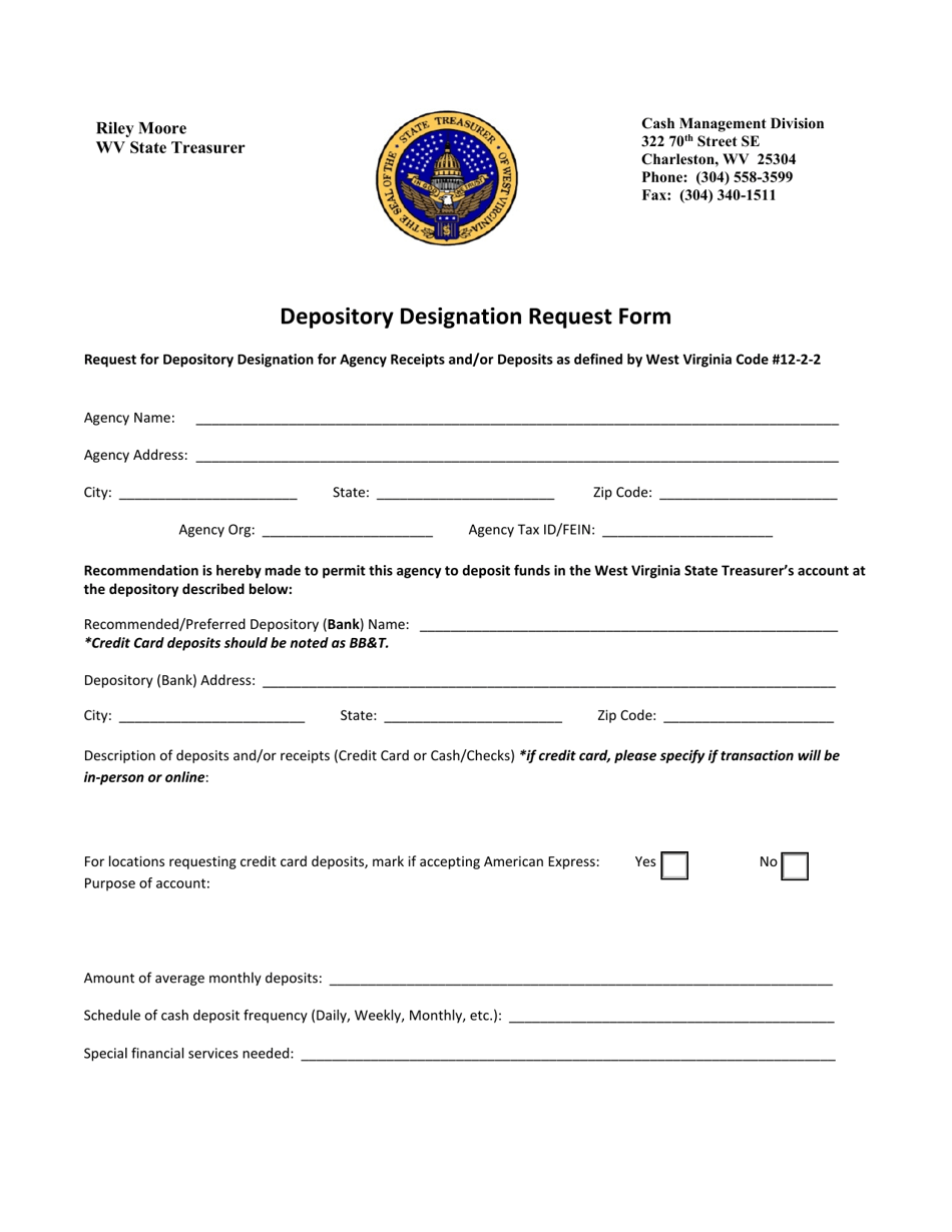 Depository Designation Request Form - West Virginia, Page 1