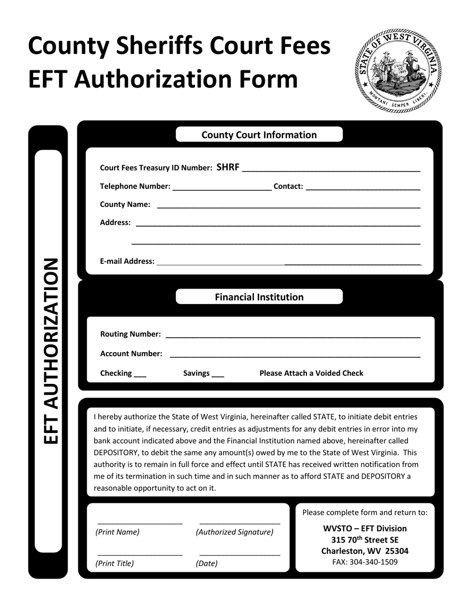 County Sheriffs Court Fees Eft Authorization Form - West Virginia, Page 1
