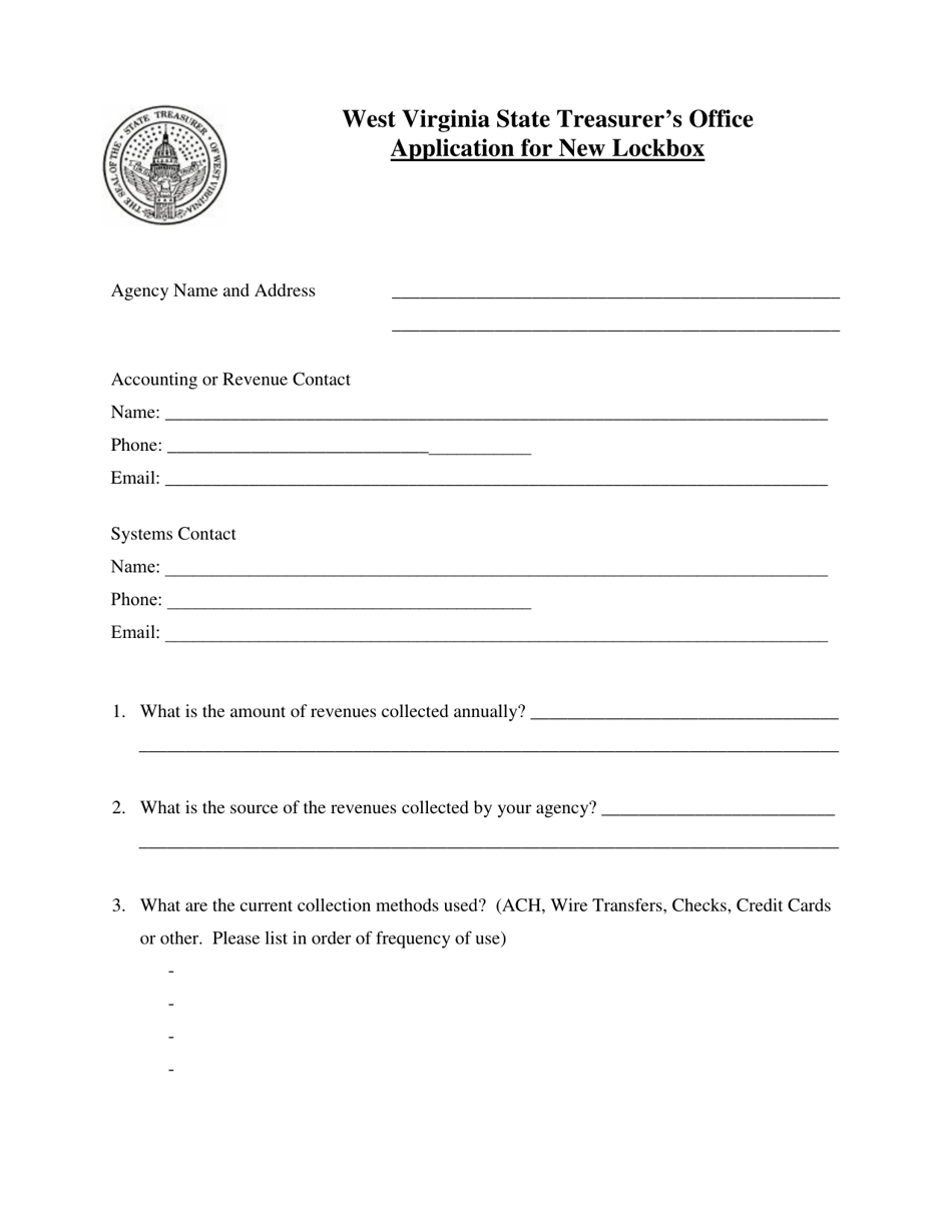 West Virginia Application for New Lockbox Fill Out, Sign Online and