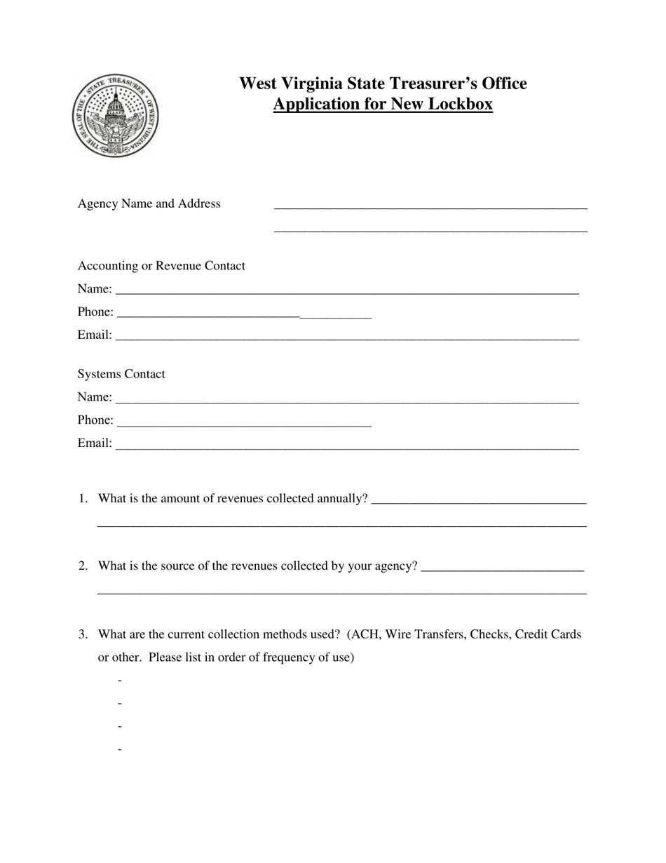 Application for New Lockbox - West Virginia, Page 1