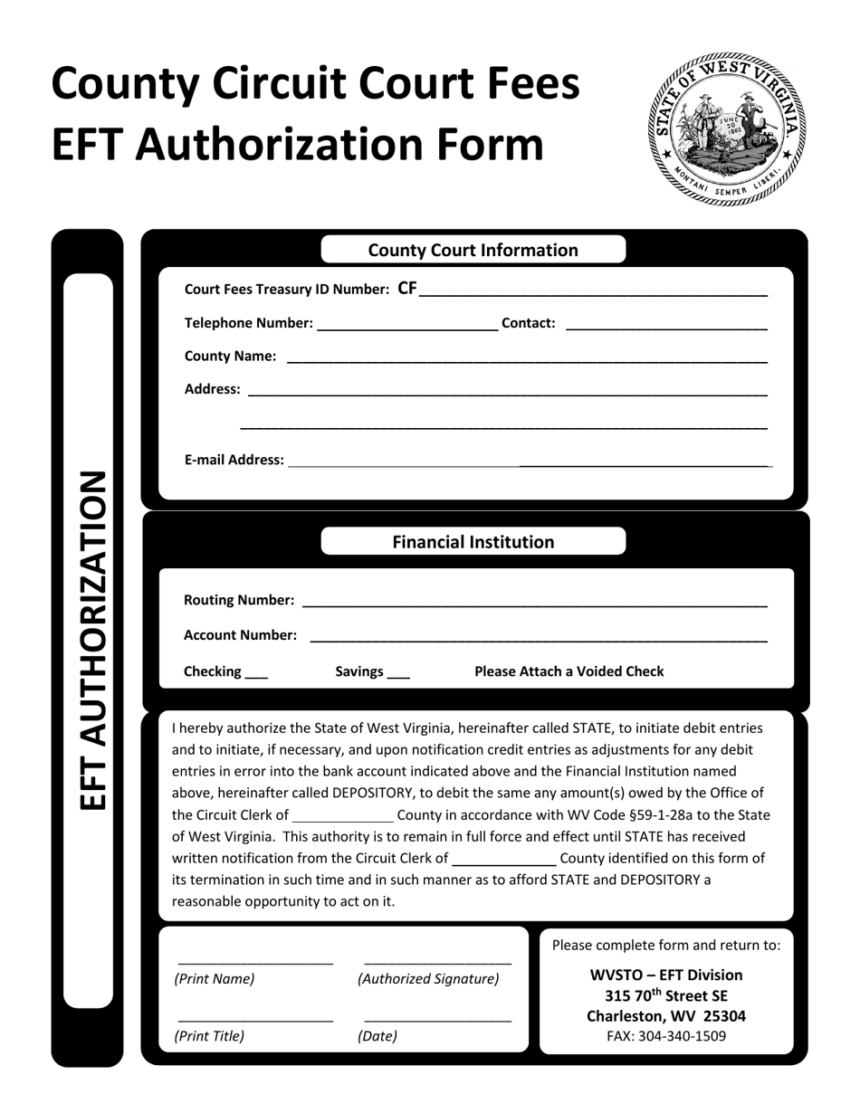 County Circuit Court Fees Eft Authorization Form - West Virginia, Page 1