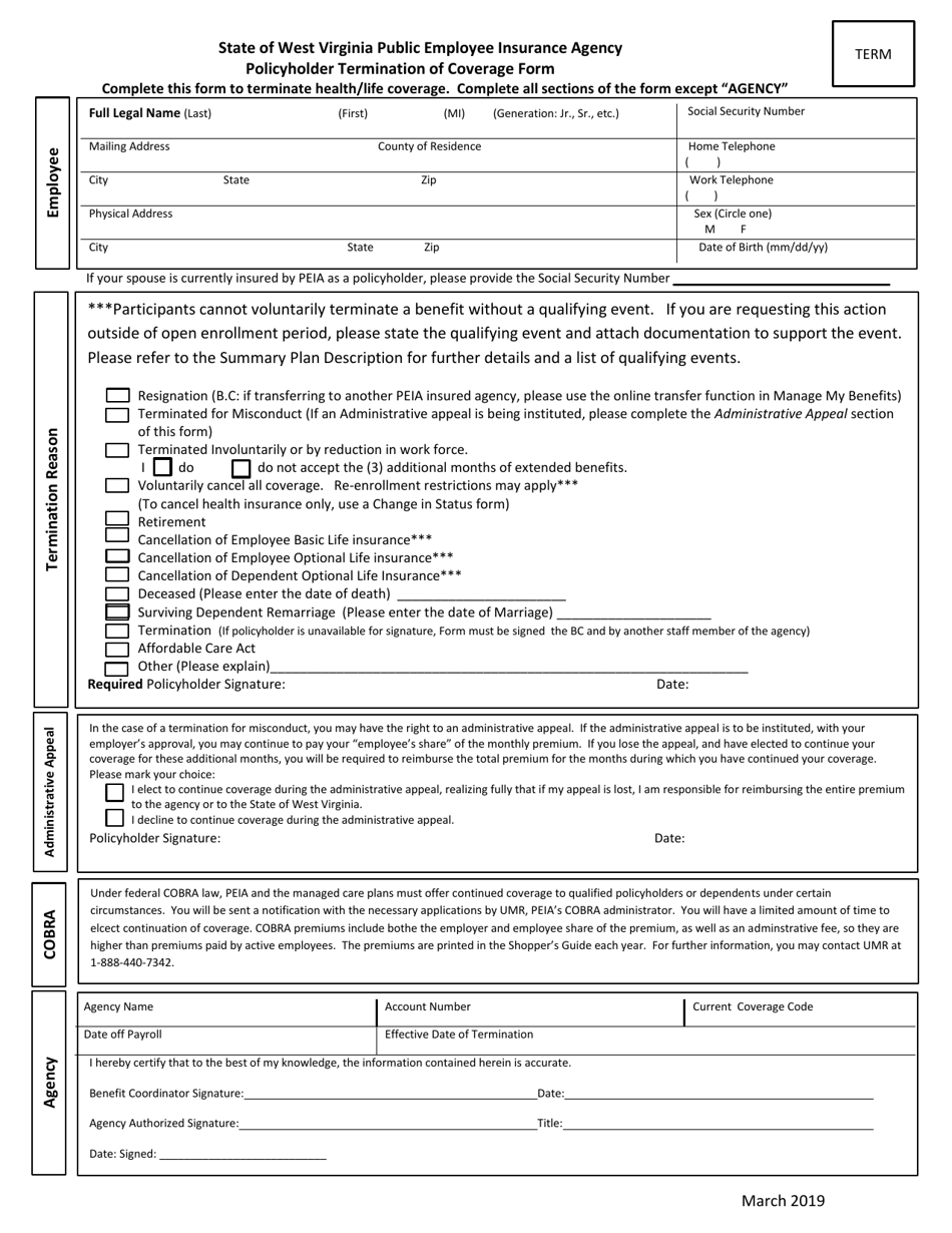 West Virginia Policyholder Termination Of Coverage Form Fill Out Sign Online And Download Pdf 2257