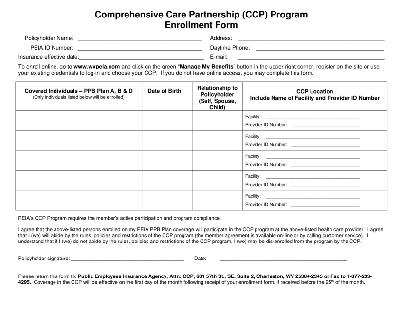Enrollment Form - Comprehensive Care Partnership (Ccp) Program - West Virginia Download Pdf