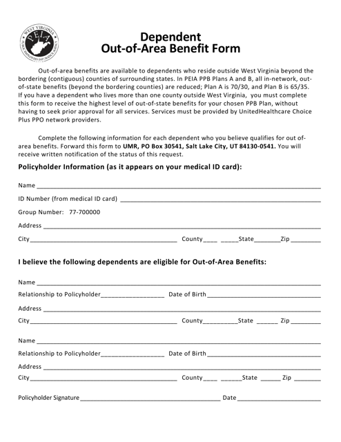 Dependent out-Of-Area Benefit Form - West Virginia Download Pdf
