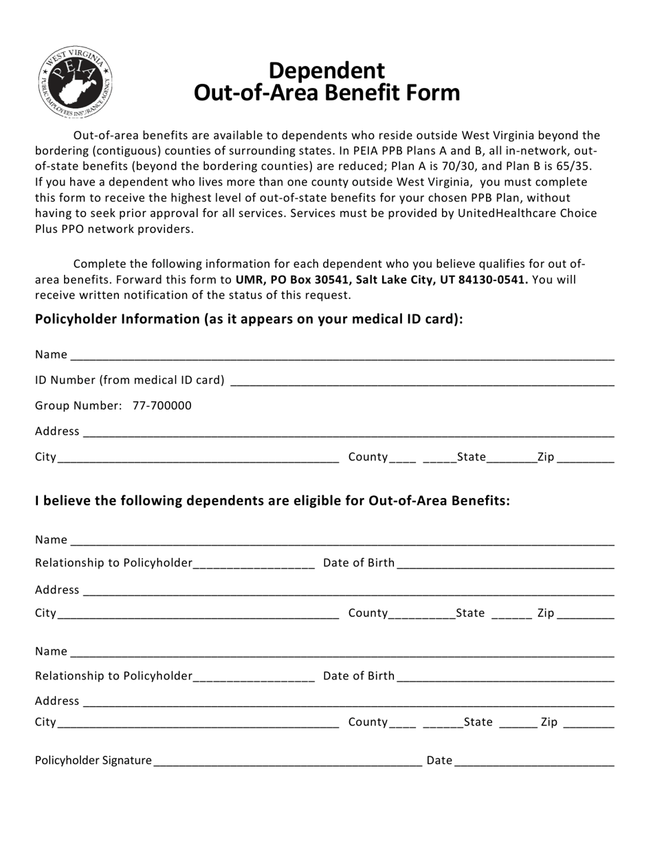Dependent out-Of-Area Benefit Form - West Virginia, Page 1