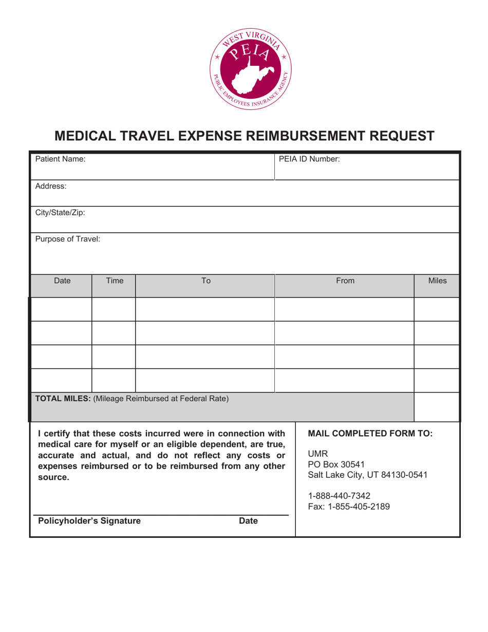 West Virginia Medical Travel Expense Reimbursement Request Download