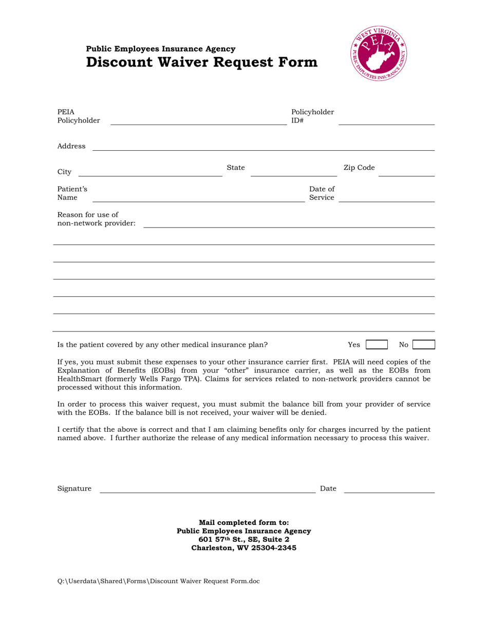 West Virginia Discount Waiver Request Form Download Printable Pdf Templateroller 6194