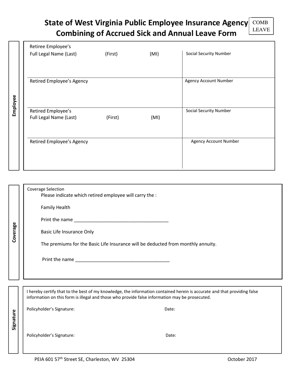 Combining of Accrued Sick and Annual Leave Form - West Virginia, Page 1