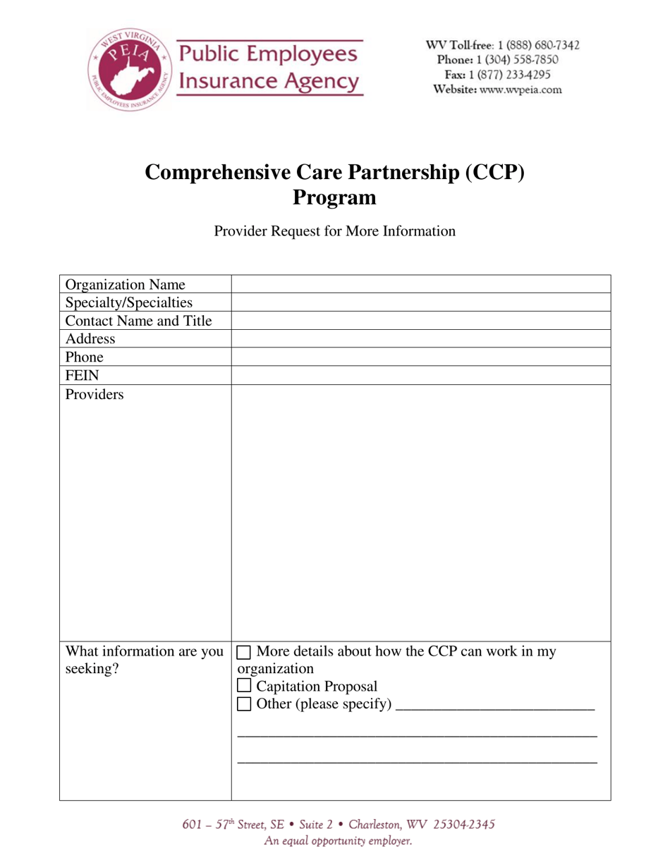 Provider Request for More Information Form - Comprehensive Care Partnership (Ccp) Program - West Virginia, Page 1