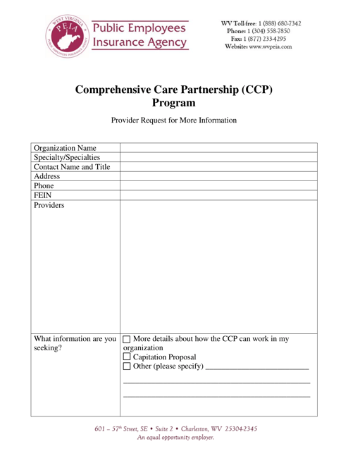 Provider Request for More Information Form - Comprehensive Care Partnership (Ccp) Program - West Virginia