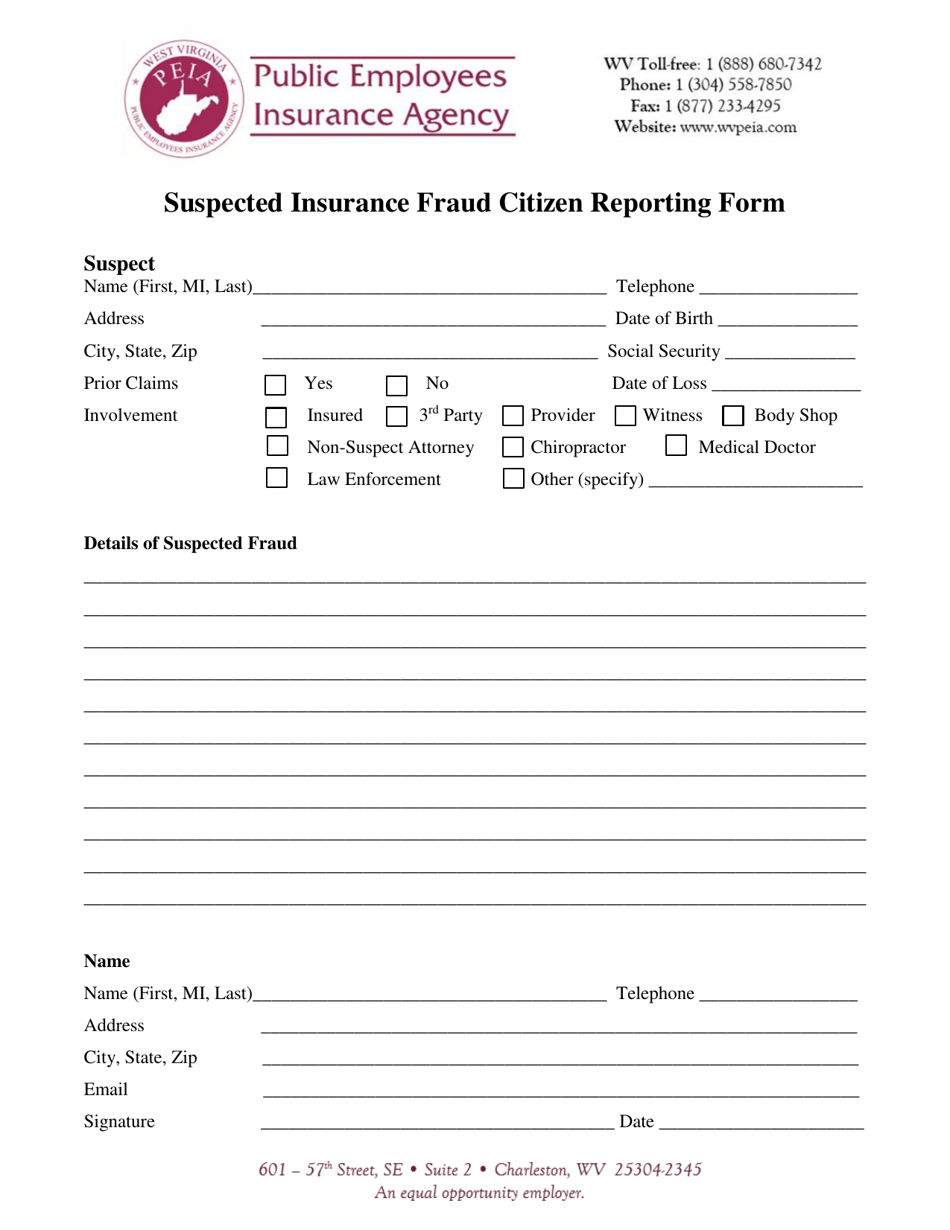 Suspected Insurance Fraud Citizen Reporting Form - West Virginia, Page 1