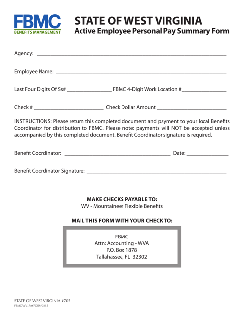 Active Employee Personal Pay Summary Form - West Virginia