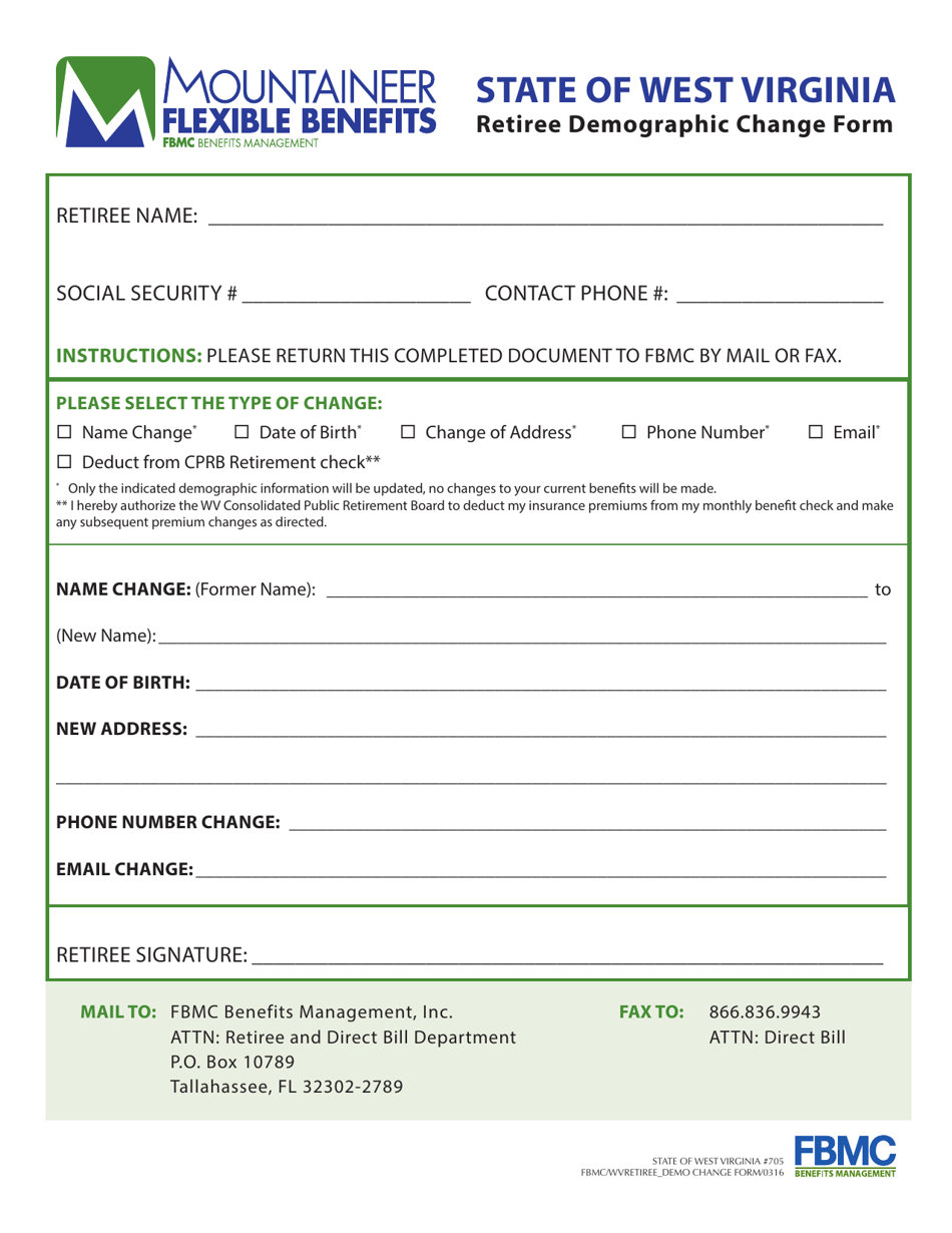 West Virginia Retiree Demographic Change Form Fill Out, Sign Online