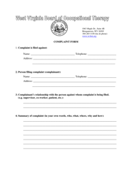 Document preview: Complaint Form - West Virginia