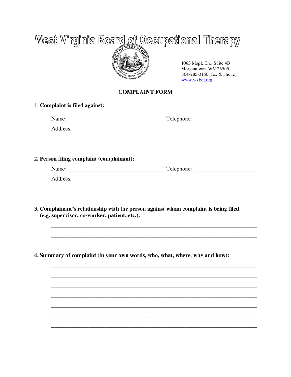 West Virginia Complaint Form Fill Out, Sign Online and Download PDF Templateroller