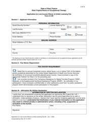 Form LIW Application for Low Income Waiver of Initial Licensing Fee - West Virginia, Page 2