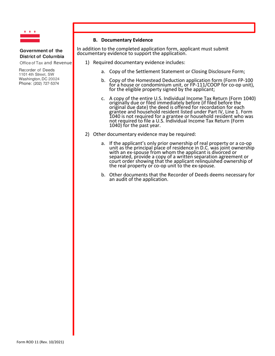 Form ROD11 Reduced Recordation Tax Rate for First-Time Homebuyers - Washington, D.C., Page 3