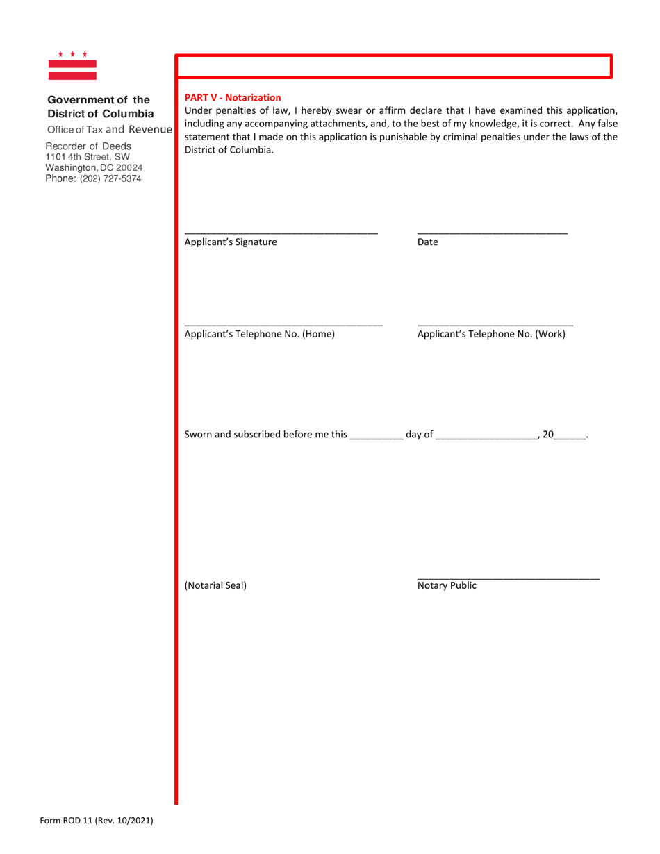 Form ROD11 Reduced Recordation Tax Rate for First-Time Homebuyers - Washington, D.C., Page 7