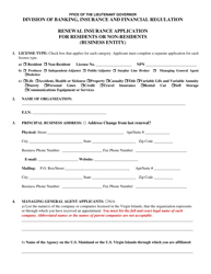Renewal Insurance Application for Residents or Non-residents (Business Entity) - Virgin Islands