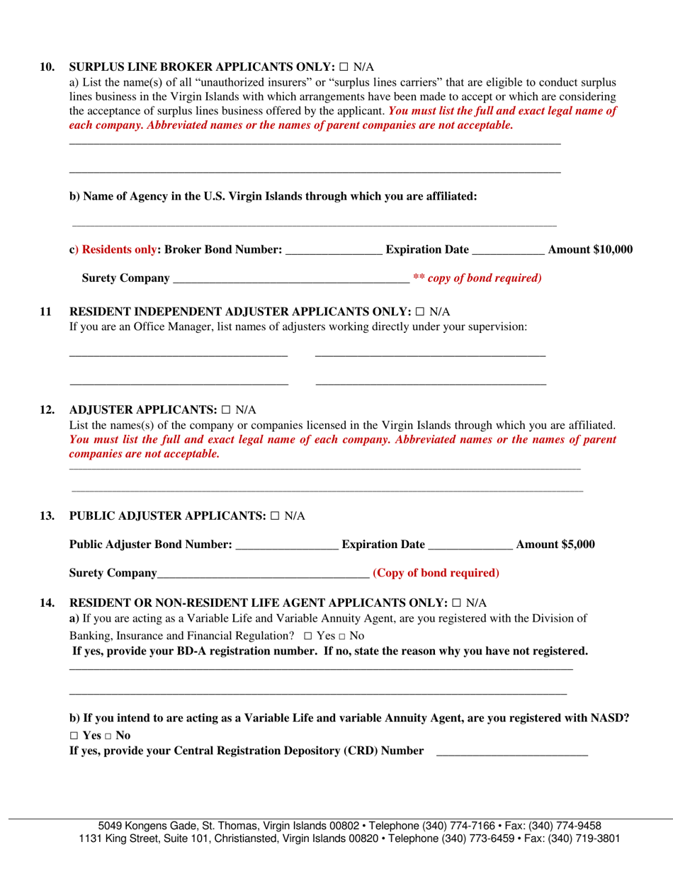 Renewal Insurance Application for Residents or Non-residents (Individual) - Virgin Islands, Page 3