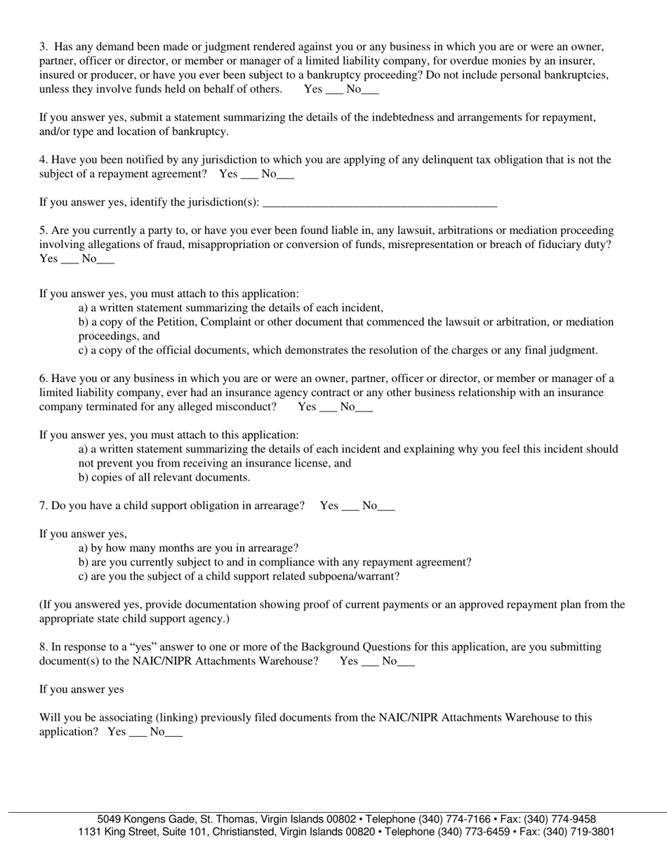 Renewal Insurance Application for Residents or Non-residents (Individual) - Virgin Islands, Page 5